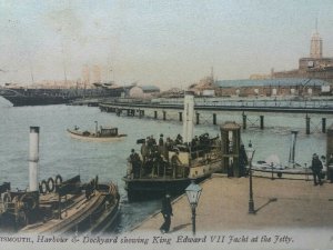 Portsmouth Harbour & Dockyard King Edward VII Yacht at the Jetty Antique PC 1905