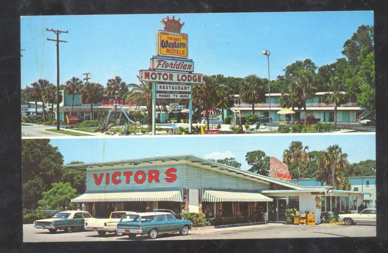 ST. AUGUSTINE FLORIDA VICTOR'S RESTAURANT MOTEL VINTAGE CARS POSTCARD AUTOS