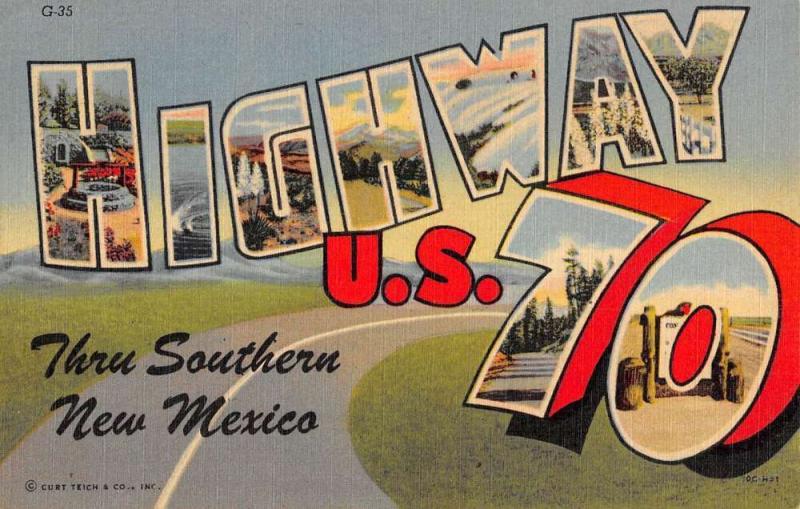 New Mexico Highway 70 Large Letter Linen Antique Postcard K102244