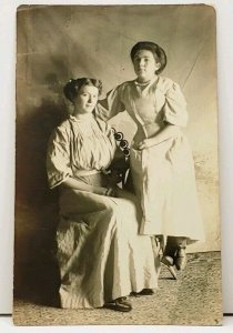 RPPC Two Young Ladies Embracing Real Photo Edwardian Era Postcard H14