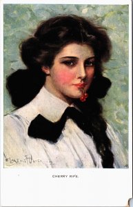 Artist Signed C. Underwood Cherry Ripe Art Deco Lady Vintage Postcard C217