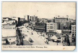 1911 View of Main Street Taken From Scott Block Winnipeg Canada Postcard