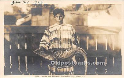 Real Photo Seminole Indians, Florida USA Postcard Camp, Miami