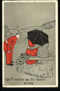 Old Comic Postcard..No Rain..Kissing Couple..Policeman