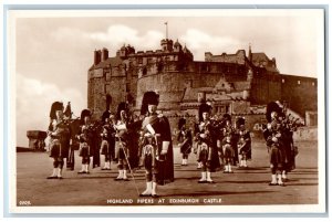 Scotland Postcard Highland Pipers at Edinburgh Castle c1930's RPPC Photo