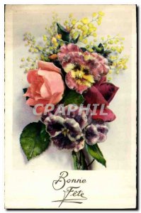 Old Postcard Bonne Fete Flowers