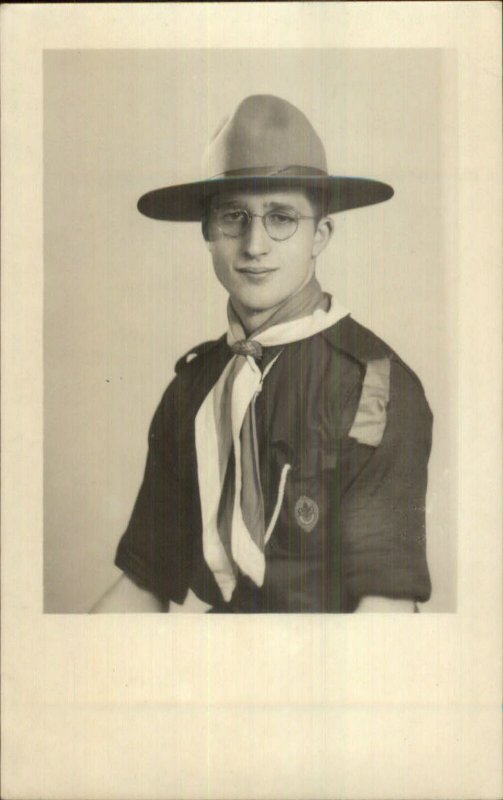 Boy Scout of Cub Scout Uniform Glasses Montreal Real Photo Postcard