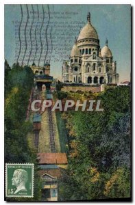 Postcard Old funicular Paris and the Sacre Coeur Basilica in Montmartre