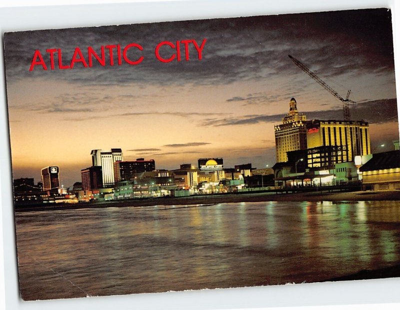 Postcard View of Atlantic City Skyline After Sunset New Jersey USA