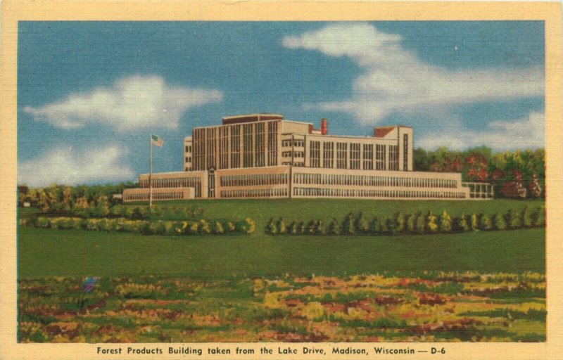 Forest Products Building taken from the Lake Drive, Madison, WI Vintage Postcard