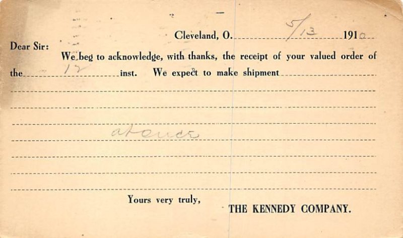 The Kennedy company Cleveland, Ohio, USA Postal Cards, Late 1800's 1910 