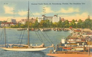 St Petersburg Florida Central Yacht Basin Linen 1952 Postcard Used