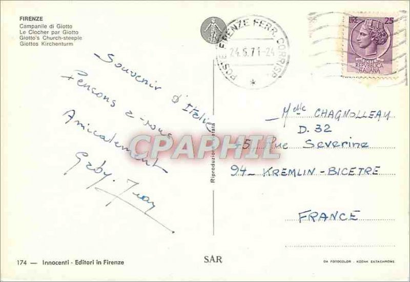 Postcard Modern Firenze bell tower by Giotto