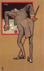 SHOOTING POOL BILLARDS THE DECISION COMIC GERMANY POSTCARD (c. 1910)