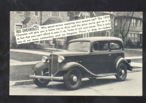 1933 CHEVROLET ODESSA MISSOURI VINTGE CAR DEALER ADVERTISING POSTCARD '33 CHEVY