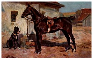 Dog , Horse and dog , artist signed