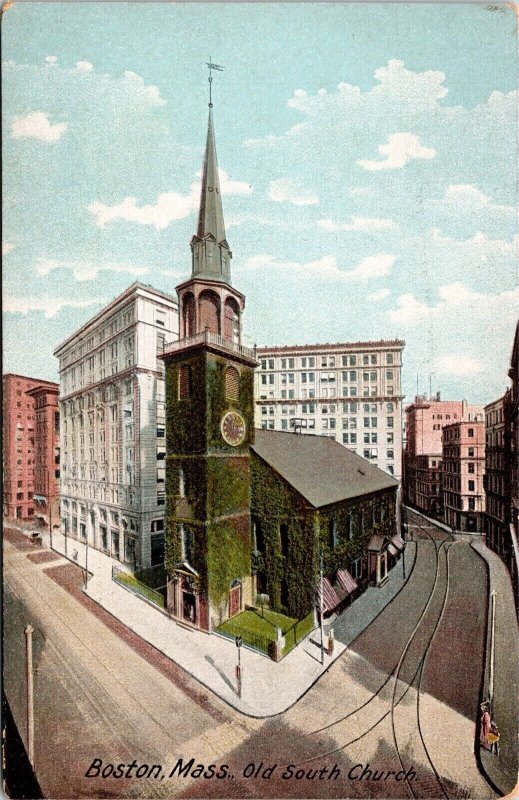 Boston Massachusetts Old South Church Clock Tower Nirds Eye View UNP Postcard 