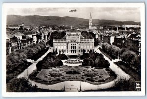 Zagreb Croatia Postcard View of Buildings and Garden in Front c1920's RPPC Photo