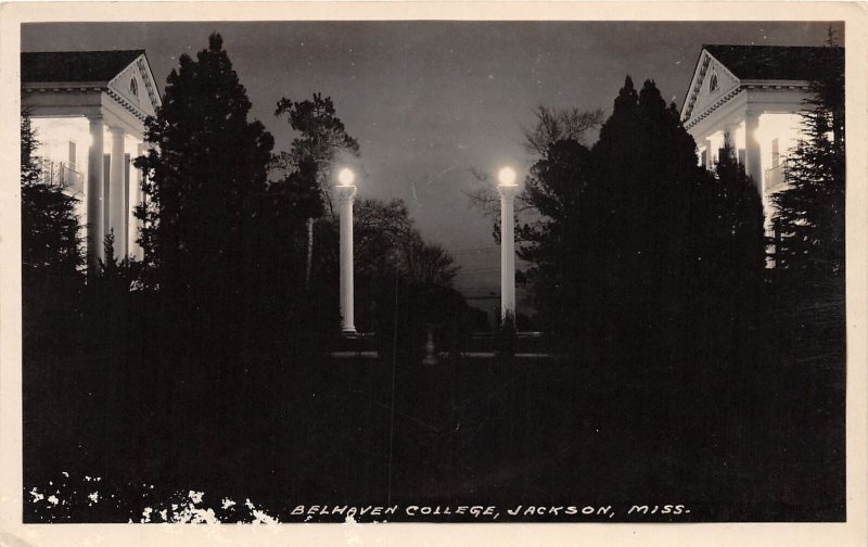 J67/ Jackson Mississippi RPPC Postcard c1930s Belhaven College Night 252