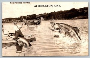 RPPC  Kingston  Ontario  Canada  Exaggerated Fishing  Real Photo Postcard  1928