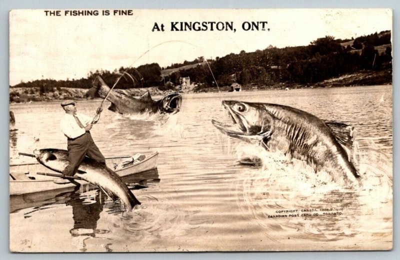 RPPC Kingston Ontario Canada Exaggerated Fishing Real Photo