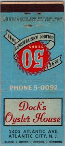 Vintage Matchbook Dock’s Oyster House Atlantic City New Jersey MB173