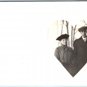 c1910s Cute Young Lady Man Couple RPPC Heart Shaped Border Photo Postcard A261