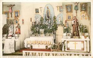 c1910 Fred Harvey Postcard Catholic Church Interior Isleta Pueblo NM Saints