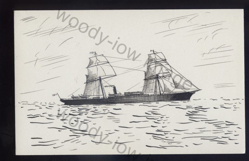 pen044 - Original Pen & Ink Postcard - Eastern & Australian Ship - Brisbane