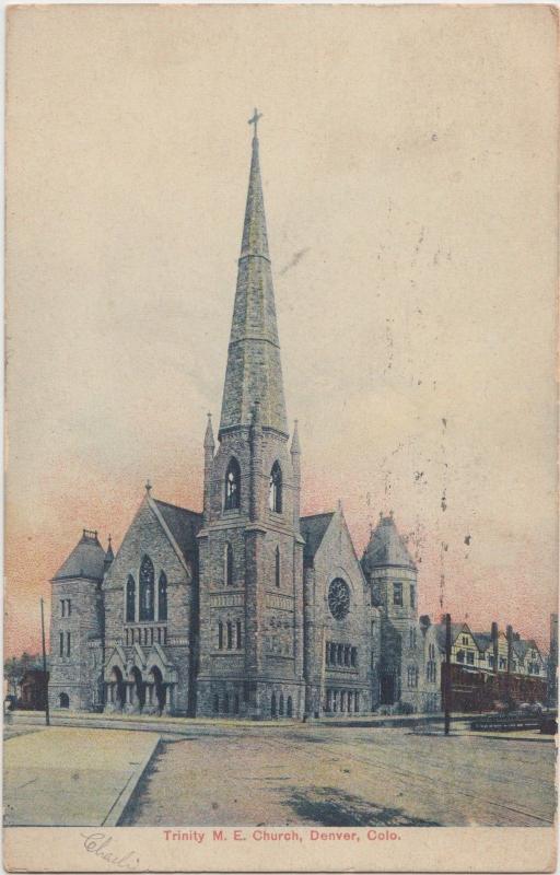 Colorado Colo Co Postcard 1908 DENVER Trinity ME Church Building