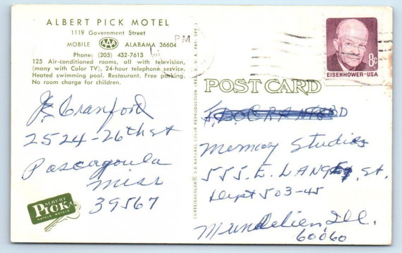 MOBILE, AL Alabama ~ Roadside ALBERT PICK MOTEL 1973 Postcard