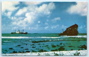 WAKE ISLAND ~ Japanese Ship SUVA MARU Ran Aground WWII ~ 1963 Postcard