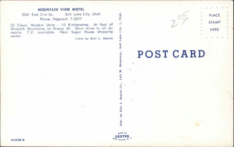 Salt Lake City Utah UT Motel c1950s-60s Postcard