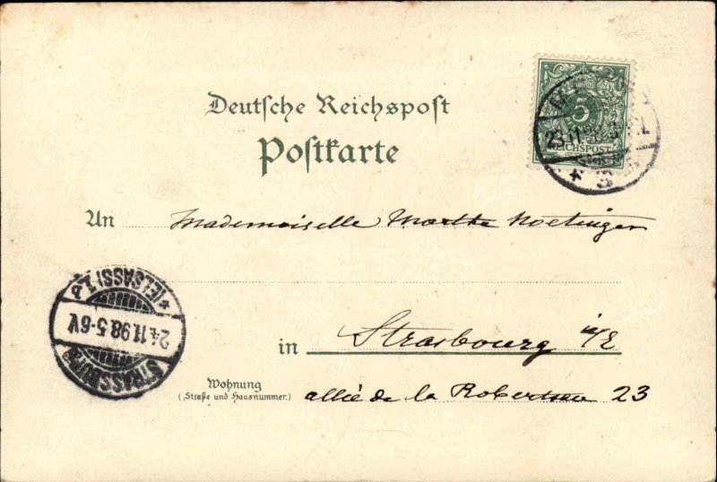 Metz Germany Beautiful Border SHIELD CREST & VIEW 1898 Used Postcard