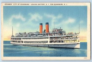 1940 Steamer City Of Keansburg Leaving Battery New York For Keansburg Postcard