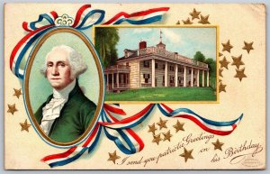 Vtg Patriotic Greetings George Washington Portrait Home Birthday 1909 Postcard