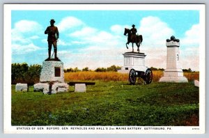Gettysburg Monuments: Burford, Reynolds & 2nd Maine Battery, Vintage Postcard