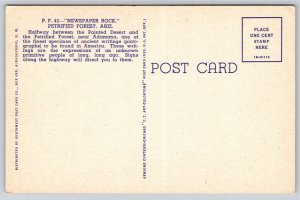 Petrified Forest Arizona~Newspaper Rock From Below~Vintage Linen Postcard