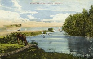 barbados, Negroes Washing Clothes in River (1914) Postcard