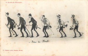 Military humor France Saumur military school Retour du Breil 1908 postcard