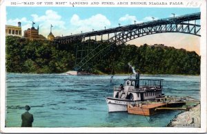 Postcard NY Niagara Falls - Maid of the Mist Landing Steel Arch Bridge