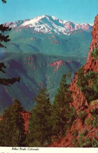 Postcard Beautiful View Of The Mountains Greenery Nature Pikes Peak Colorado CO