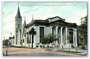 c1910 Library & First Presbyterian Church Jacksonville Florida Vintage Postcard