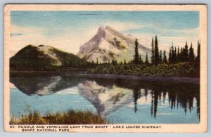 Mt Rundle And Vermilion Lake, Banff National Park AB, 1943 Byron Harmon Postcard