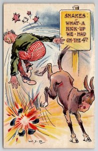 WSD July 4th Donkey Kicks Man Artist Signed Postcard P23