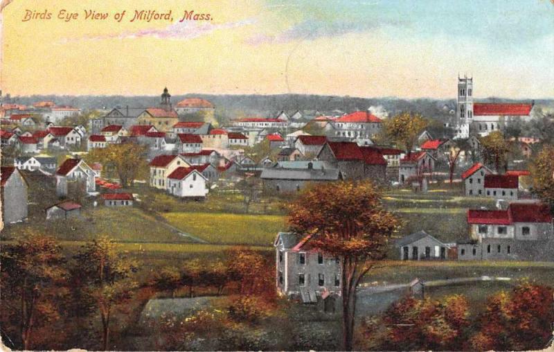 Milford Massachusetts Birds Eye View Antique Postcard J51432