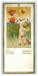 1930s Lovely Cupid Shooting Arrow Flying Hearts Bridge Tally Card F43