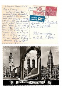 Germany 800 Jahre Munchen Postcard Sc 785 786 Munich Auslandstelle 1958 Postmark