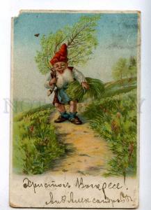 215918 EASTER Dwarf GNOME w/ Tree Vintage LITHO postcard