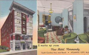 New Jersey Atlantic City Hotel Normandy Showing Lobby 1958